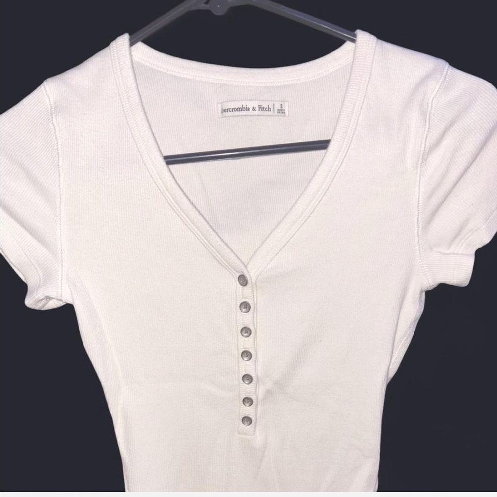 Abercrombie & Fitch White Short-Sleeve Ribbed Henley bodysuit